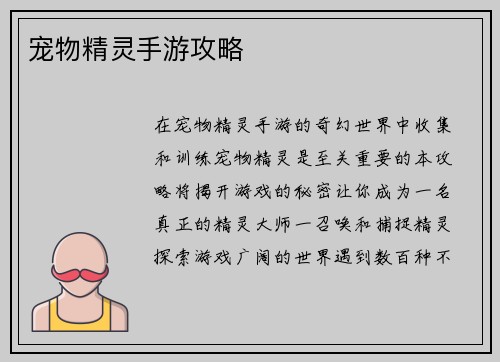 宠物精灵手游攻略